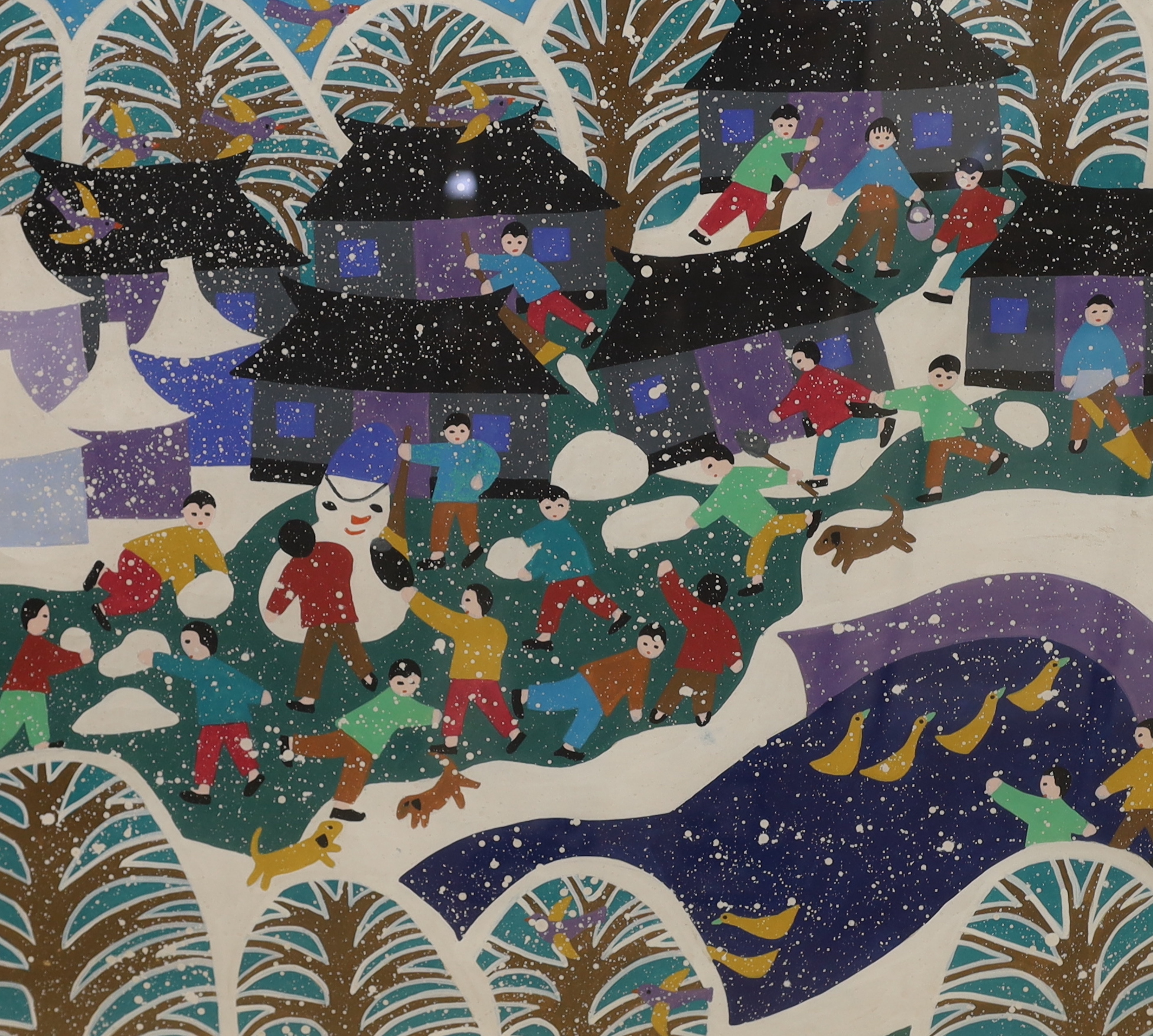 Chinese Jinshan School, two mixed medias, Winter landscapes with figures, largest 46 x 56cm. Condition - good